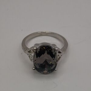 Women's Black Crystal Silver Plated Alloy Fashion Ring U.S Size 8